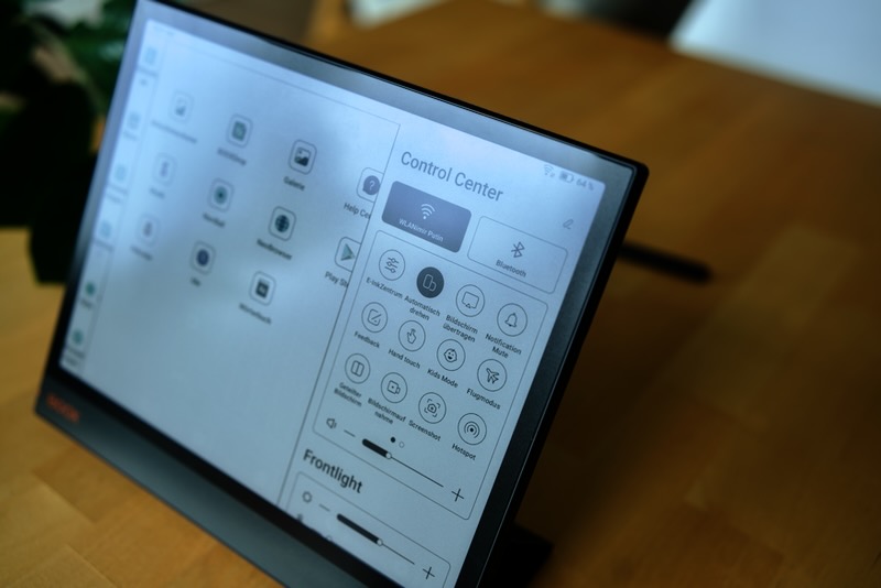 Kontrollzentrum eines E Ink Tablets